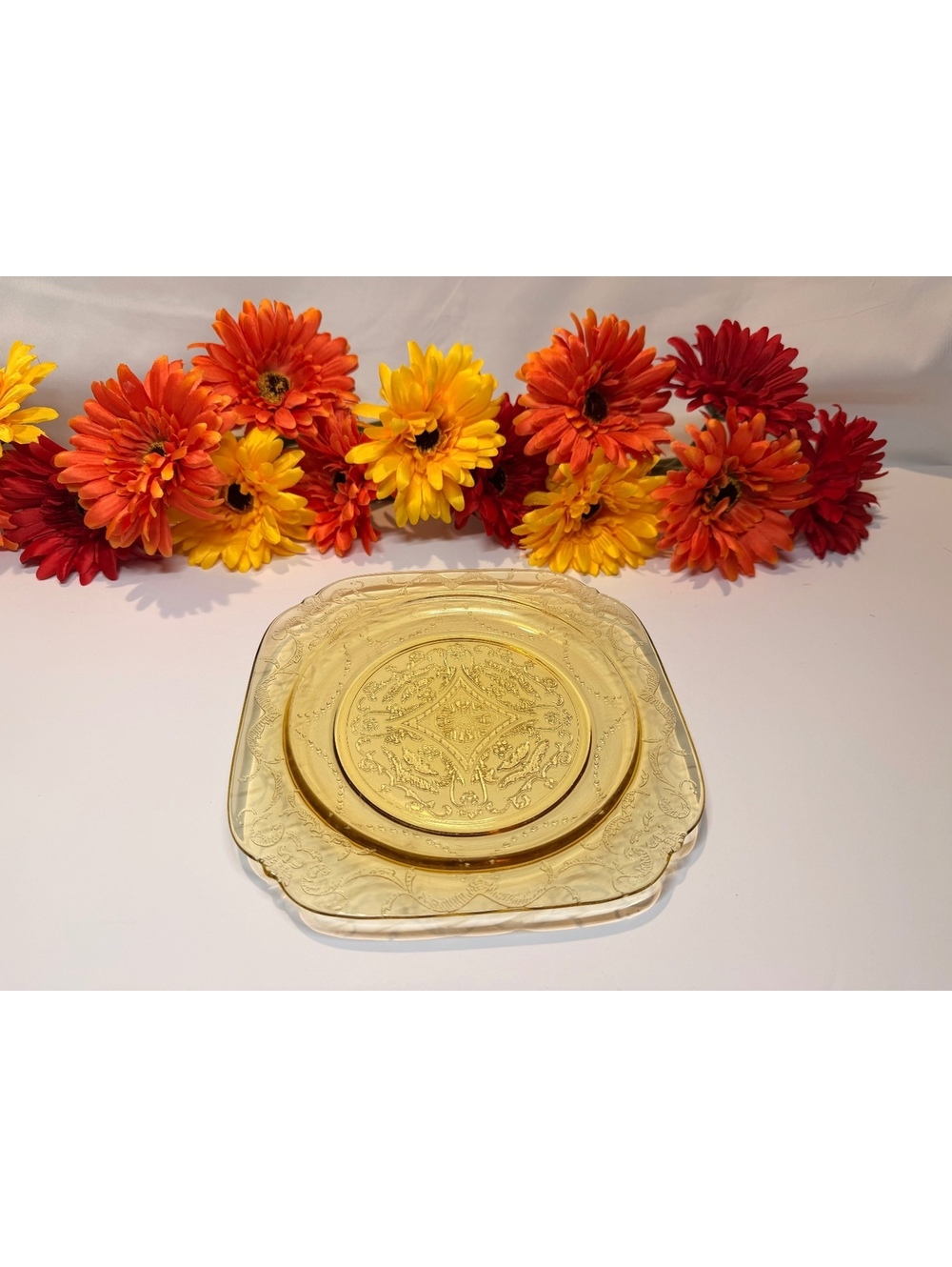 Federal Glass Madrid Amber Depression Glass Luncheon Salad Plate Vintage